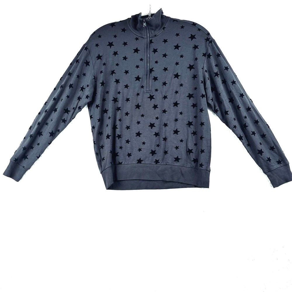 Lou & Grey Women's XS Signature Soft Star Sweatshirt Grey & Black 1/4 Zip EUC